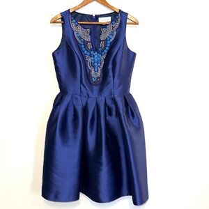 A.drea Blue Mini Fit & Flare Dress Size Medium Embellished Yoke Puffy